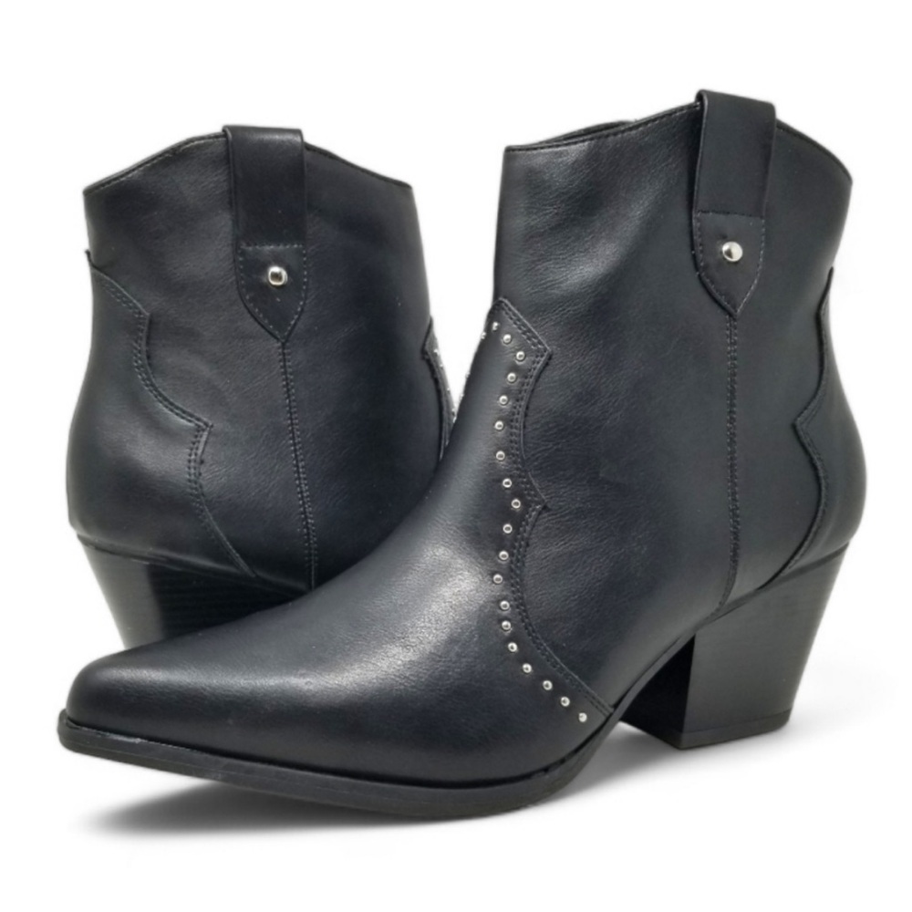 Black CentroPoint Women's Western Cowboy Cowgirl Boots Stacked Heel Ankle Boot